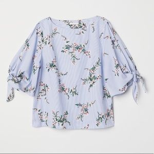 NWT H&M Floral Cold Shoulder Tie Sleeve Top